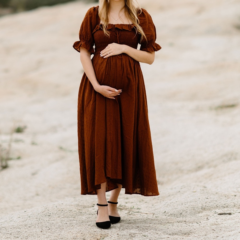 Rust Square Neck Midi Dress